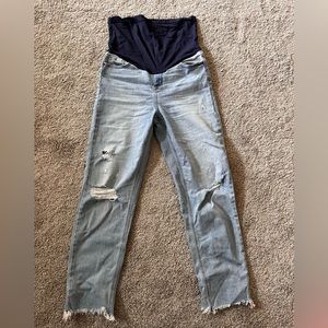 Maternity Pink Blush straight leg distressed jeans, size 27